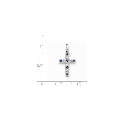 14k White Gold White Real Diamond & Sapphire Cross Pendant