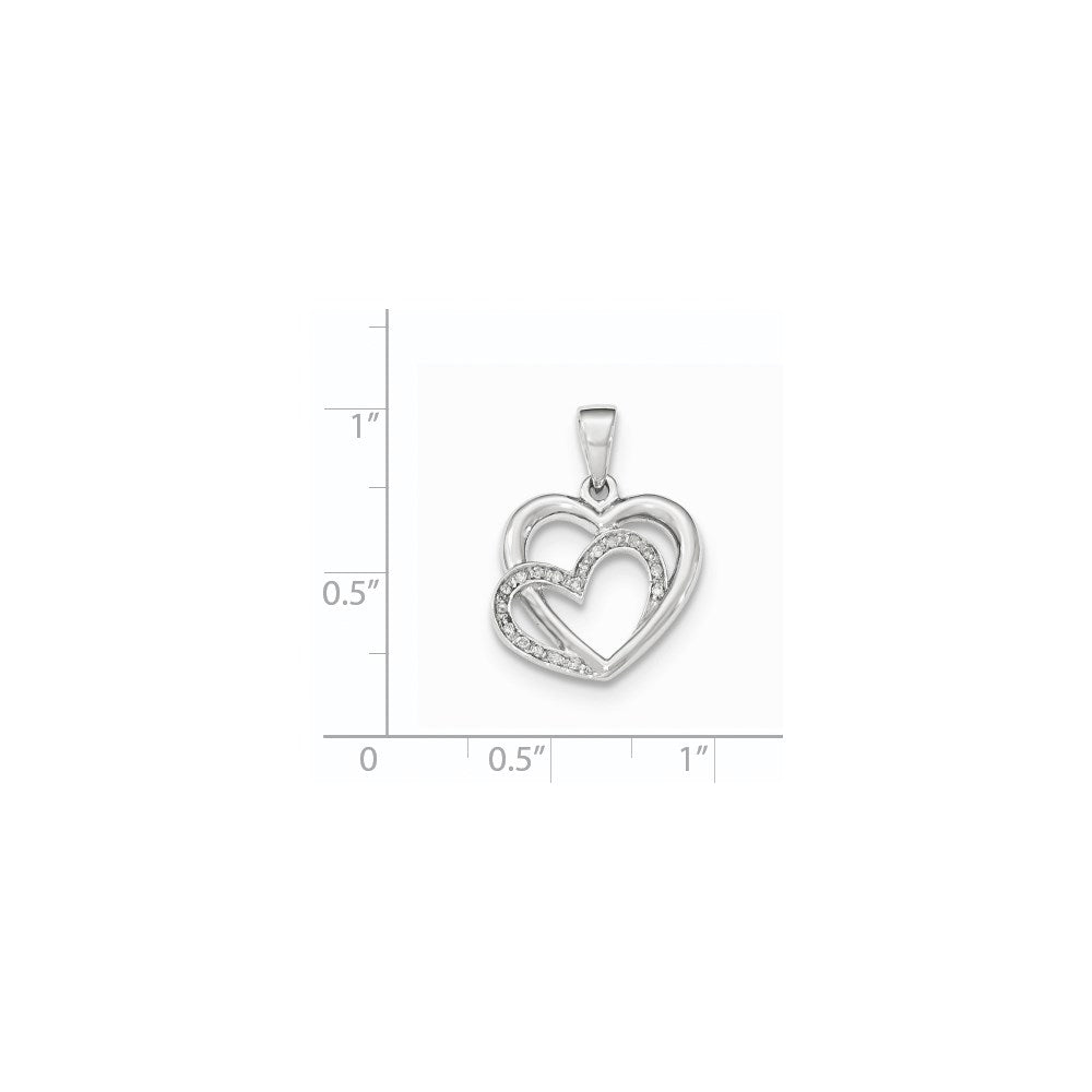 14K White Gold Polished Real Diamond Hearts Pendant