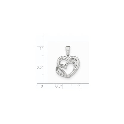 14K White Gold Polished Real Diamond Hearts Pendant