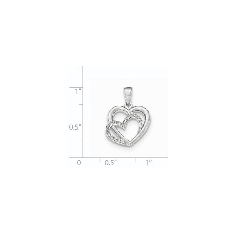 14K White Gold Polished Real Diamond Hearts Pendant