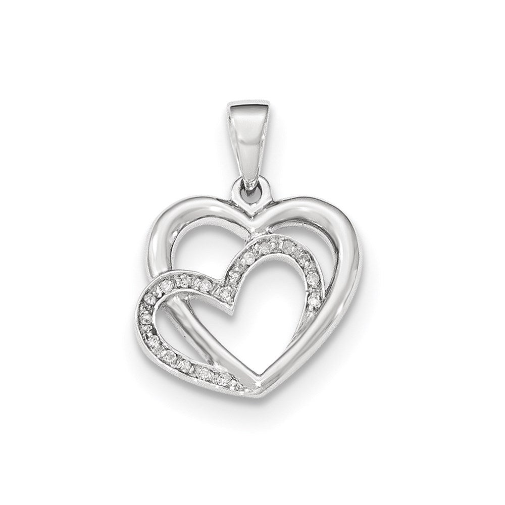 14K White Gold Polished Real Diamond Hearts Pendant