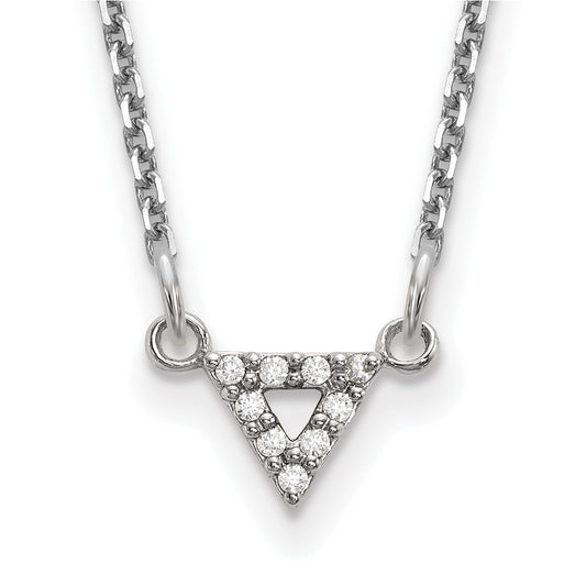 14k White Gold VS Quality Real Diamond 6mm Triangle Necklace