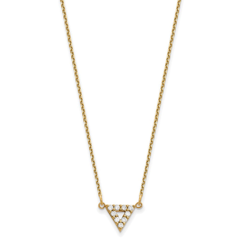 14K Yellow Gold VS Quality Real Diamond 9mm Triangle Necklace