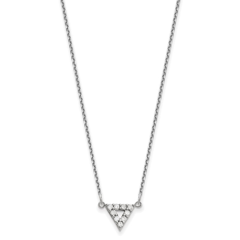 14k White Gold VS Quality Real Diamond 9mm Triangle Necklace