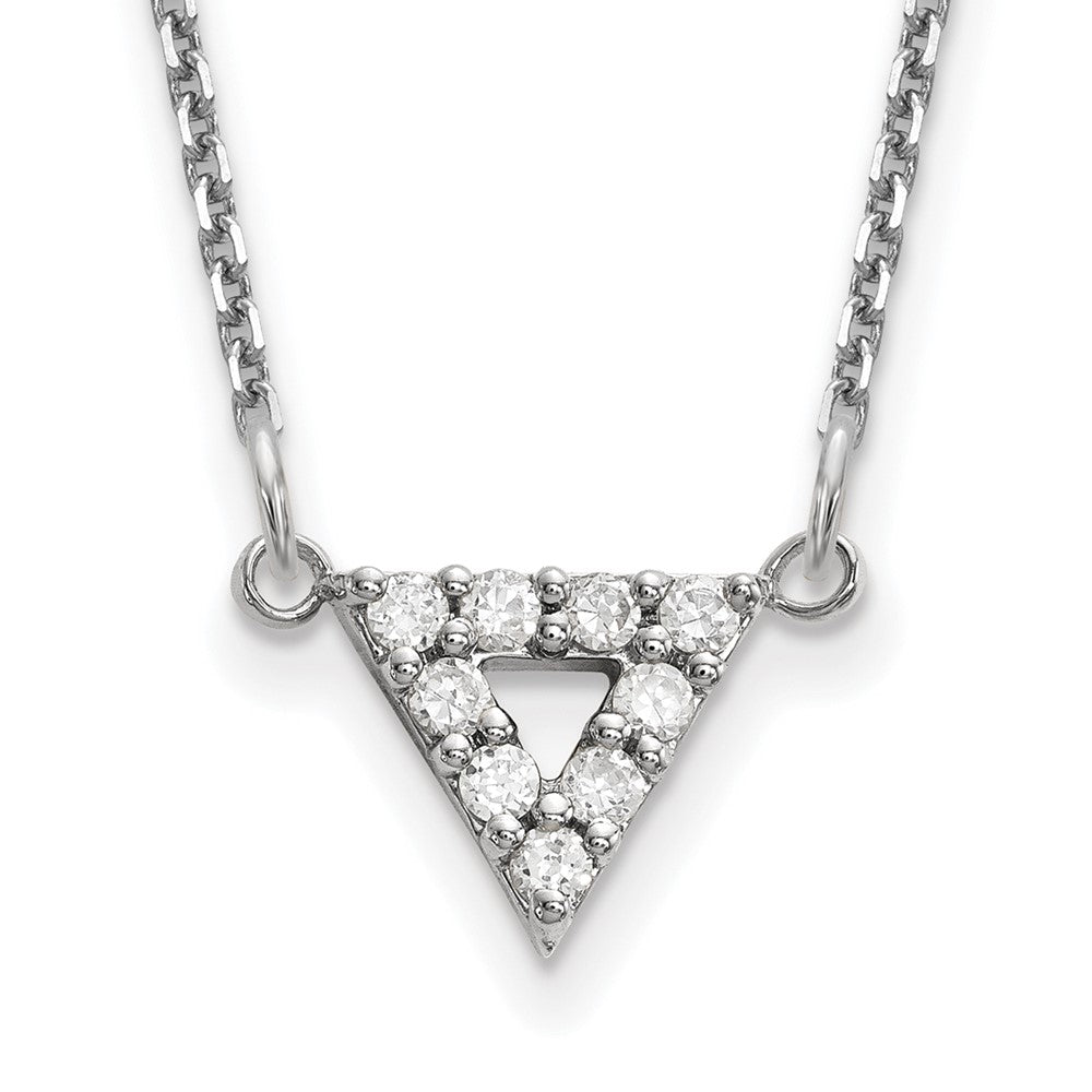 14k White Gold VS Quality Real Diamond 9mm Triangle Necklace