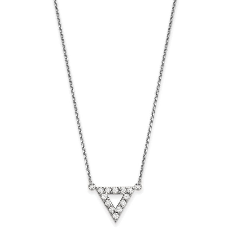 14k White Gold VS Quality Real Diamond 13mm Triangle Necklace