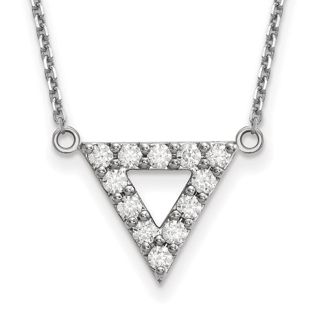 14k White Gold VS Quality Real Diamond 13mm Triangle Necklace