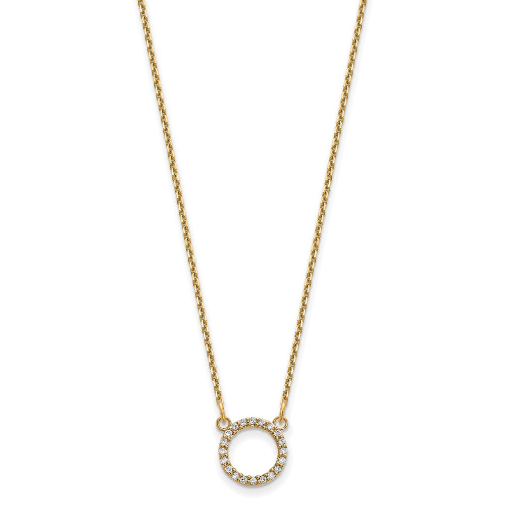 14K Yellow Gold Real Diamond Open Circle Necklace