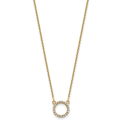 14K Yellow Gold Real Diamond Open Circle Necklace