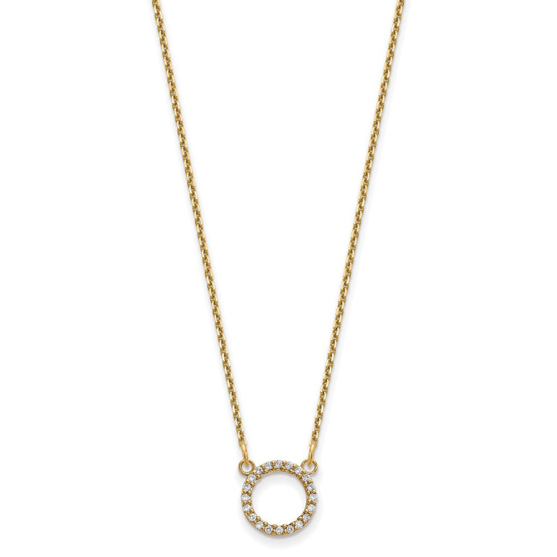 14K Yellow Gold Real Diamond Open Circle Necklace
