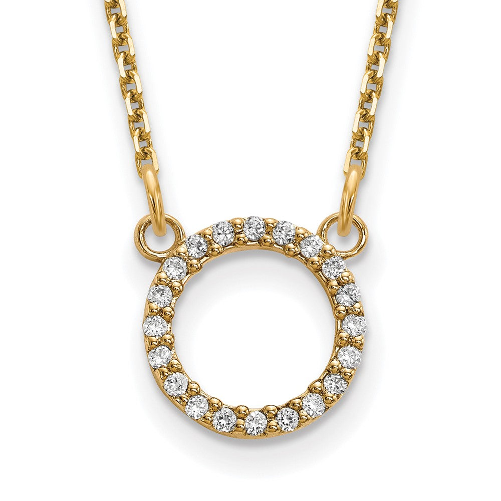 14K Yellow Gold Real Diamond Open Circle Necklace