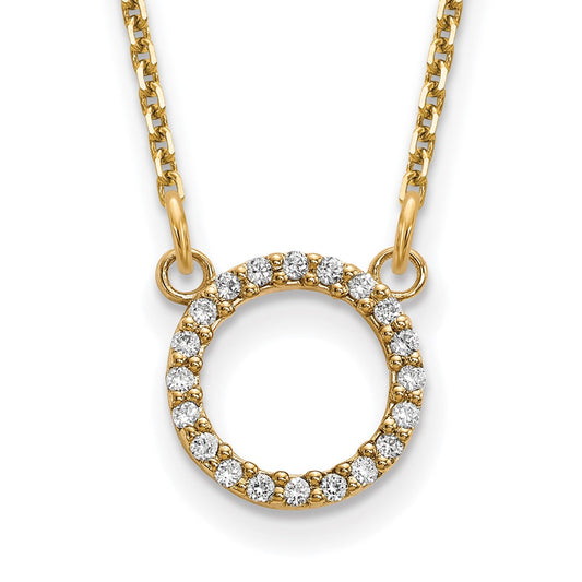 14K Yellow Gold Real Diamond Open Circle Necklace
