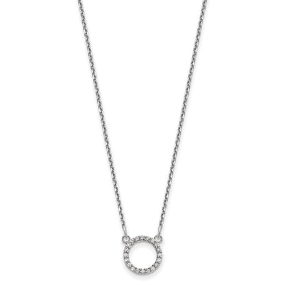 14k White Gold Real Diamond Open Circle Necklace