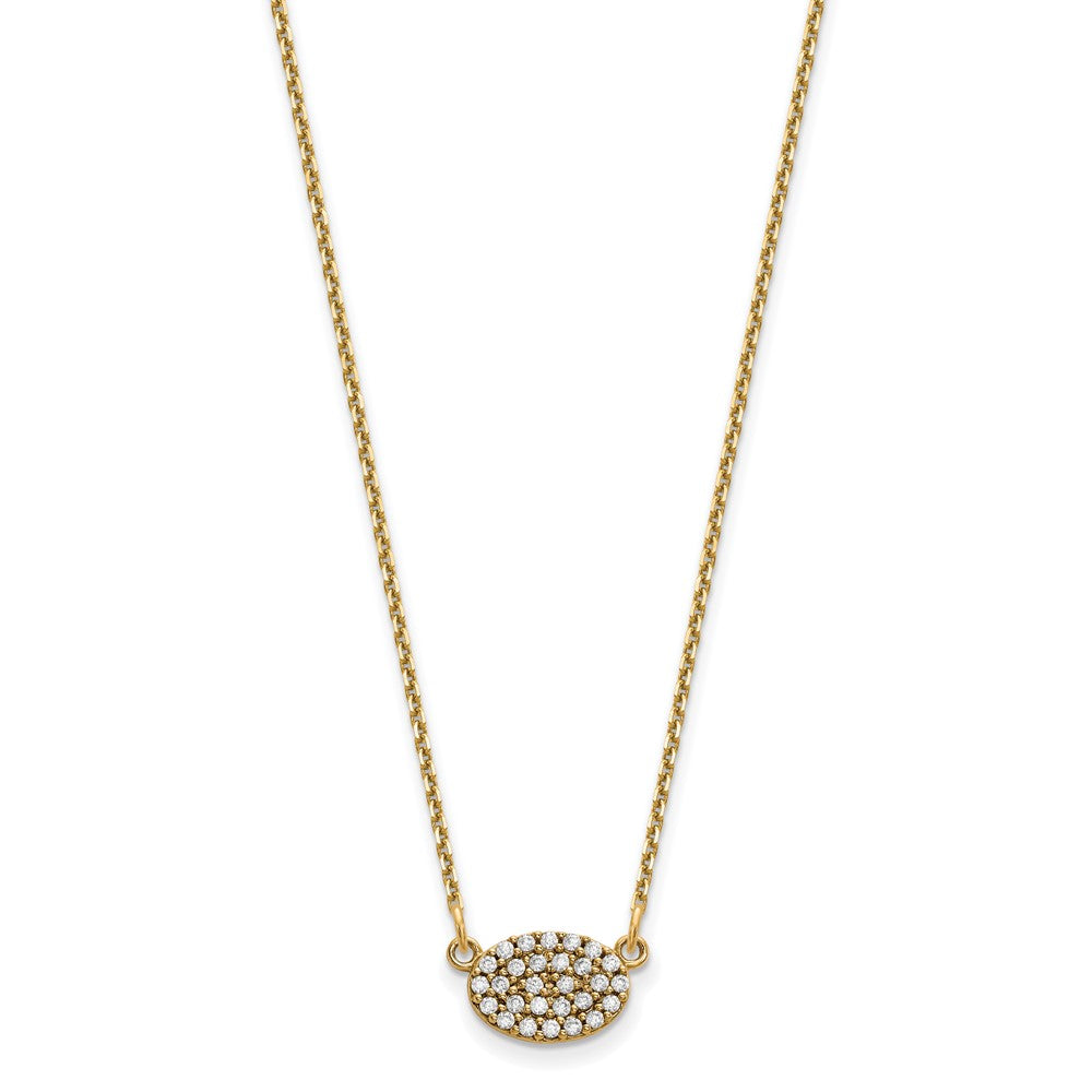 14K Yellow Gold Real Diamond Cluster Oval Necklace