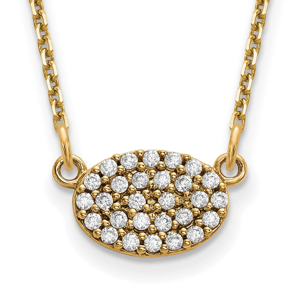 14K Yellow Gold Real Diamond Cluster Oval Necklace