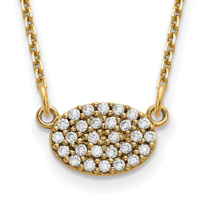 14K Yellow Gold Real Diamond Cluster Oval Necklace