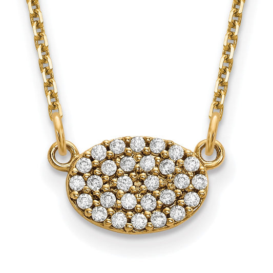 14K Yellow Gold Real Diamond Cluster Oval Necklace
