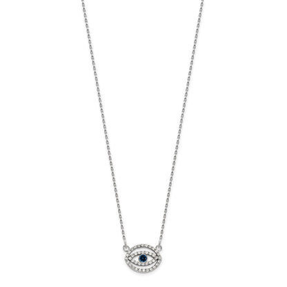14k White Gold Small Real Diamond and Sapphire Halo Evil Eye Necklace