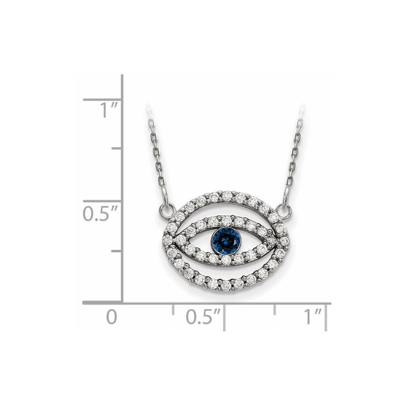 14k White Gold Medium Real Diamond and Sapphire Halo Evil Eye Necklace