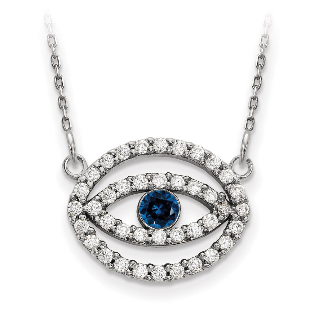 14k white gold medium real diamond and sapphire halo evil eye necklace xp5037ws aaa