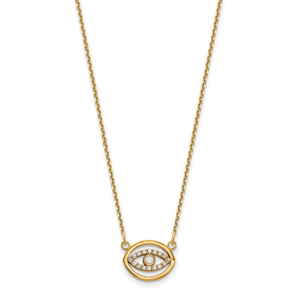 14k yellow gold small real diamond gold halo evil eye necklace xp5038aaa