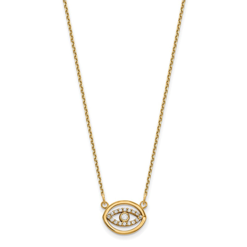 14k yellow gold small real diamond gold halo evil eye necklace xp5038aaa