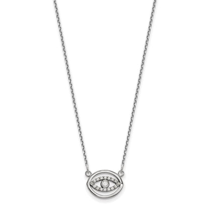14k White Gold Small Real Diamond Gold Halo Evil Eye Necklace