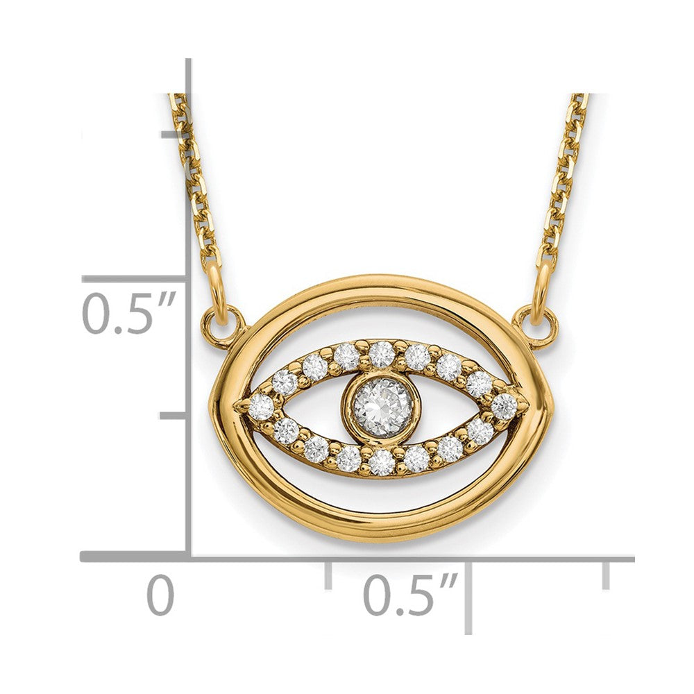 14K Yellow Gold Medium Real Diamond Gold Halo Evil Eye Necklace