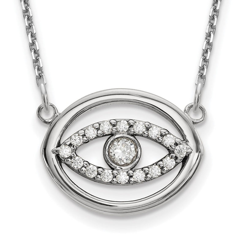 14K White GoldMedium Real Diamond Gold Halo Evil Eye Necklace