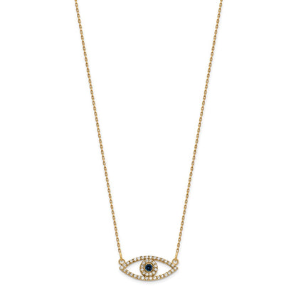 14K Yellow Gold Small Real Diamond and Sapphire Evil Eye Necklace