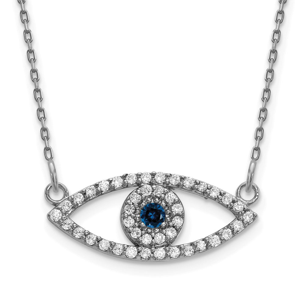 14k White Gold Small Diamond and Sapphire Evil Eye Necklace