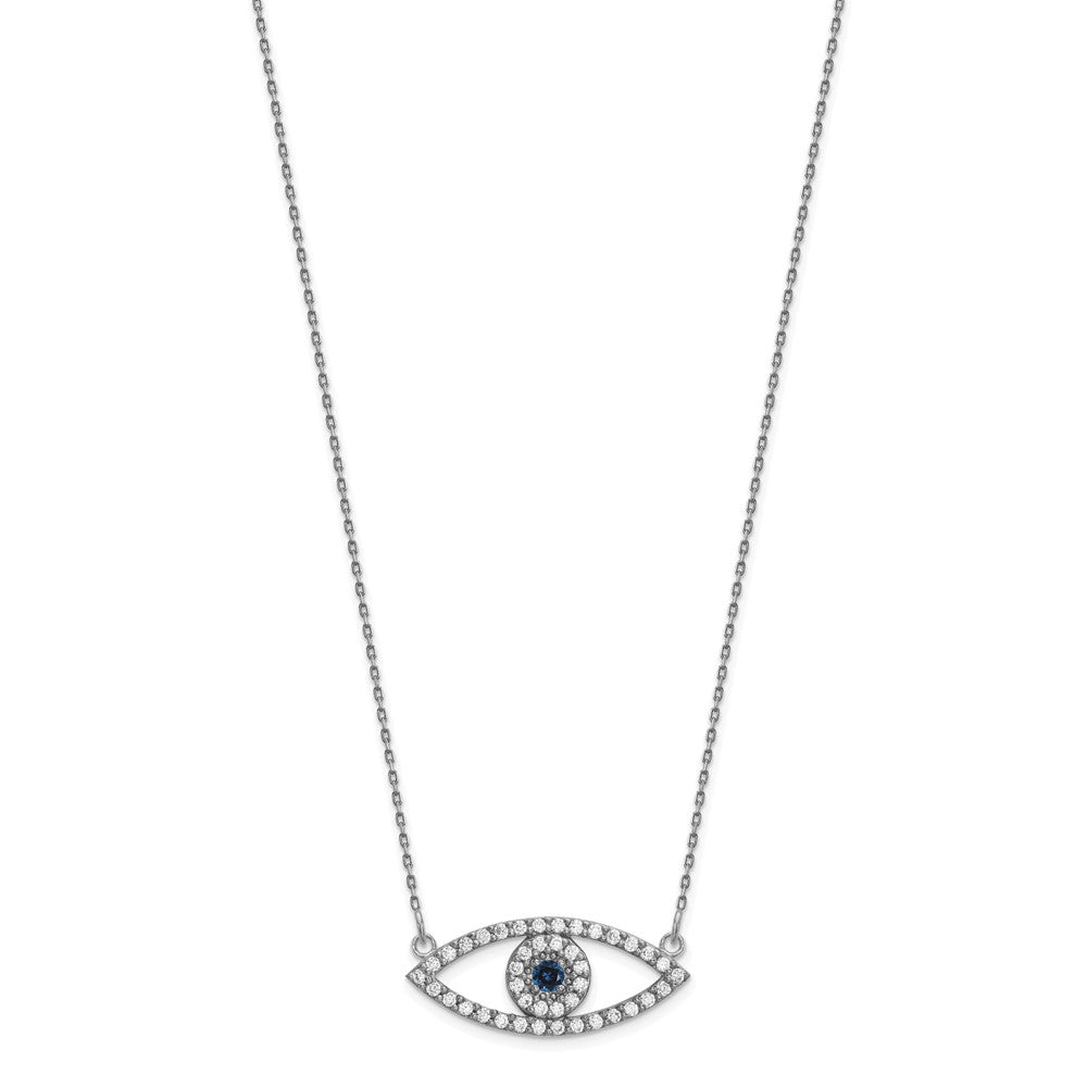 14k White Gold Medium Real Diamond and Sapphire Evil Eye Necklace