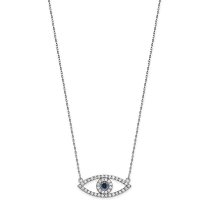 14k White Gold Medium Real Diamond and Sapphire Evil Eye Necklace