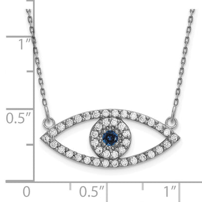 14k White Gold Medium Real Diamond and Sapphire Evil Eye Necklace
