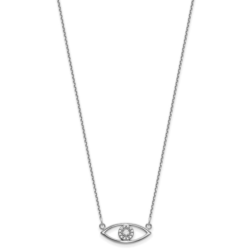 14k White Gold Small Real Diamond Evil Eye Necklace