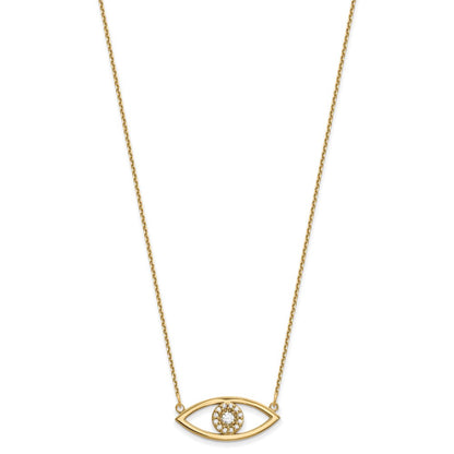 14K Yellow Gold Medium Real Diamond Evil Eye Necklace