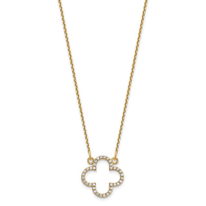 14K Yellow Gold Small Real Diamond Quatrefoil Design Necklace