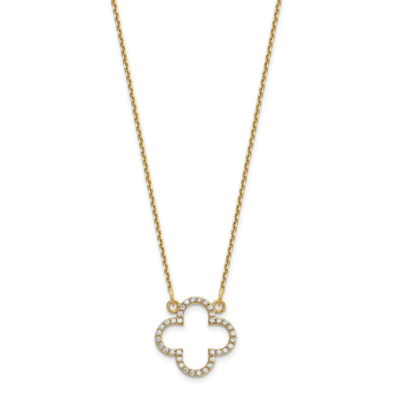 14K Yellow Gold Small Real Diamond Quatrefoil Design Necklace