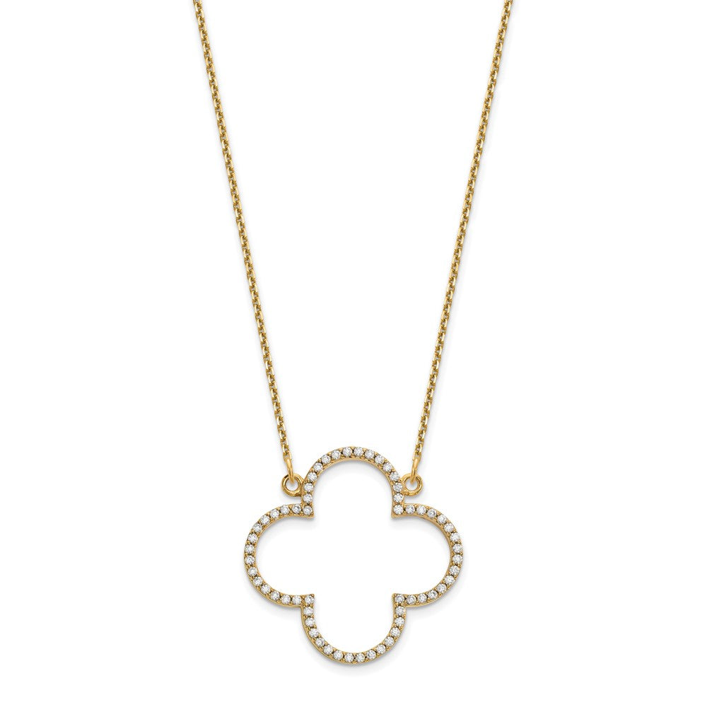 14K Yellow Gold Medium Real Diamond Quatrefoil Design Necklace