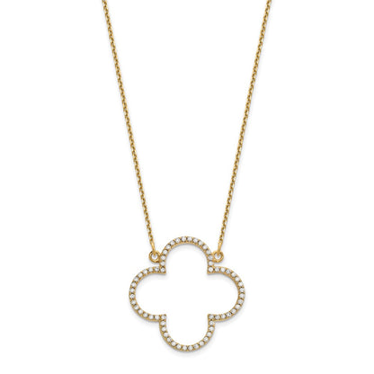 14K Yellow Gold Medium Real Diamond Quatrefoil Design Necklace