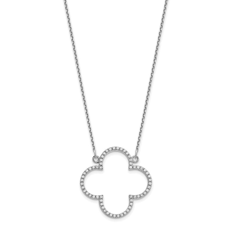 14k White Gold Medium Real Diamond Quatrefoil Design Necklace