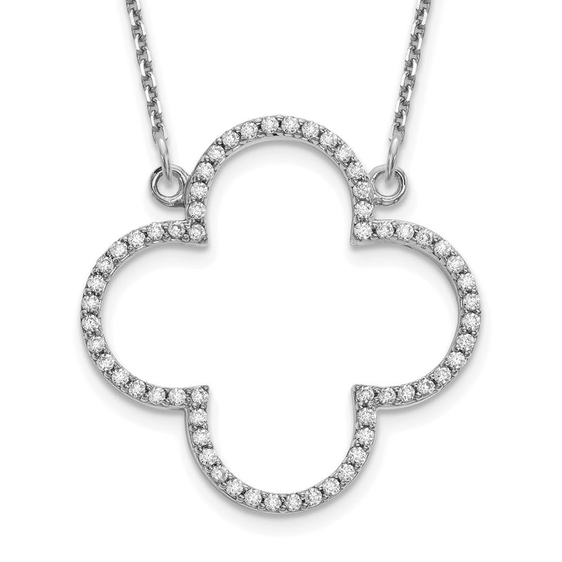 14k White Gold Medium Real Diamond Quatrefoil Design Necklace