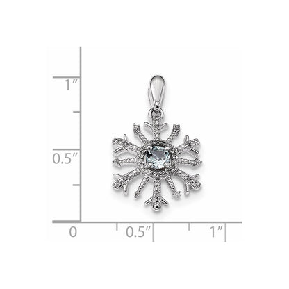 14k White Gold Real Diamond and Aquamarine Snowflake Pendant