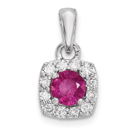 14k White Gold Real Diamond & Ruby Pendant