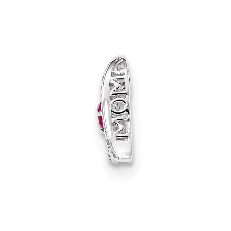 14k White Gold Diamond and Ruby MOM Hearts Chain Slide