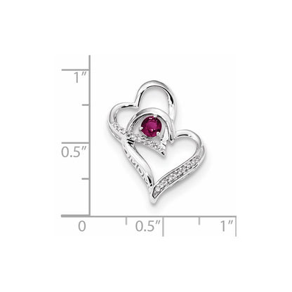 14k White Gold Diamond and Ruby MOM Hearts Chain Slide