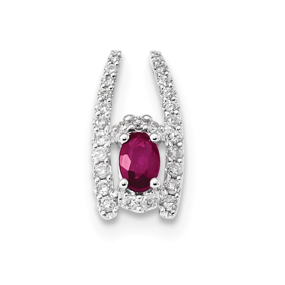14k White Gold Diamond and Ruby Polished Chain Slide
