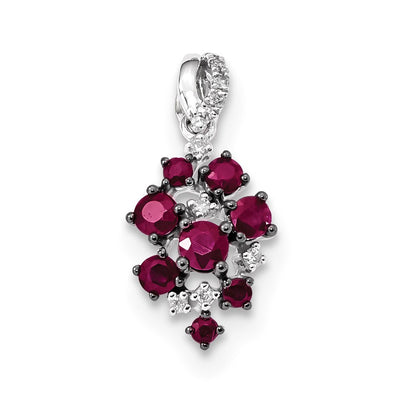 14k White Gold Real Diamond and Ruby Polished Pendant