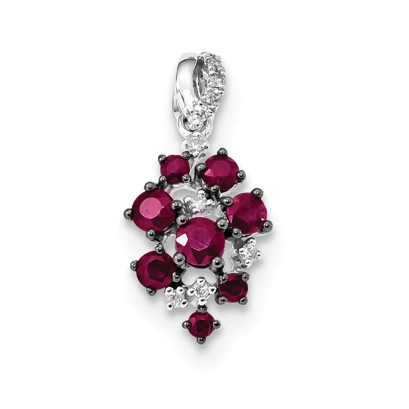 14k White Gold Real Diamond and Ruby Polished Pendant
