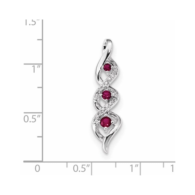 14k White Gold Real Diamond & Ruby Chain Slide